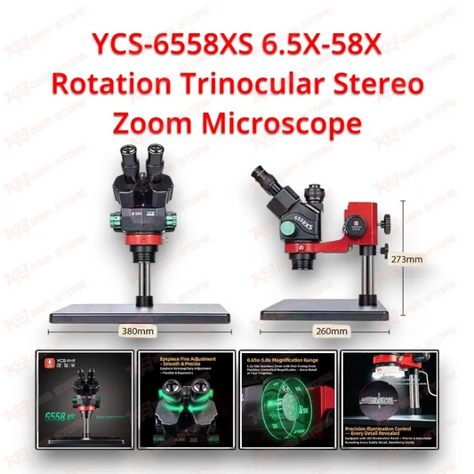 YCS-6558XS 6.5X-58X Rotation Trinocular Stereo Zoom Microscope