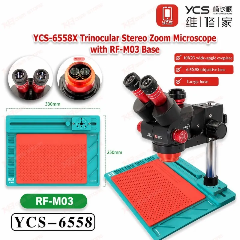 YCS-6558X Trinocular Stereo Zoom Microscope With RF-MO3 Base
