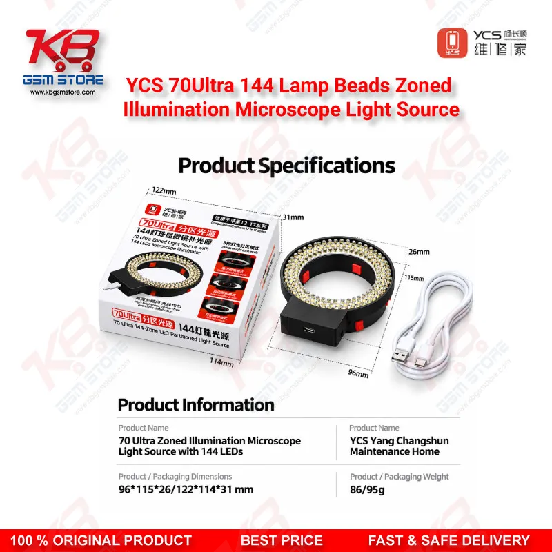 YCS 70Ultra 144 Lamp Beads Zoned Illumination Microscope Light Source
