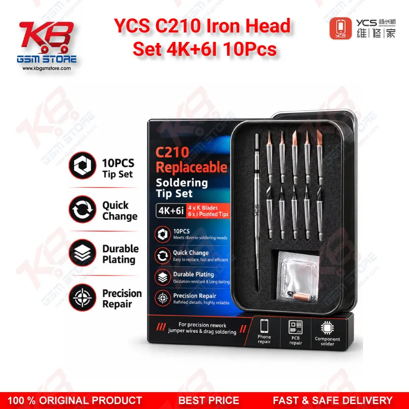 YCS C210 Iron Head Set 4K+6I 10Pcs Micro Soldering Tips