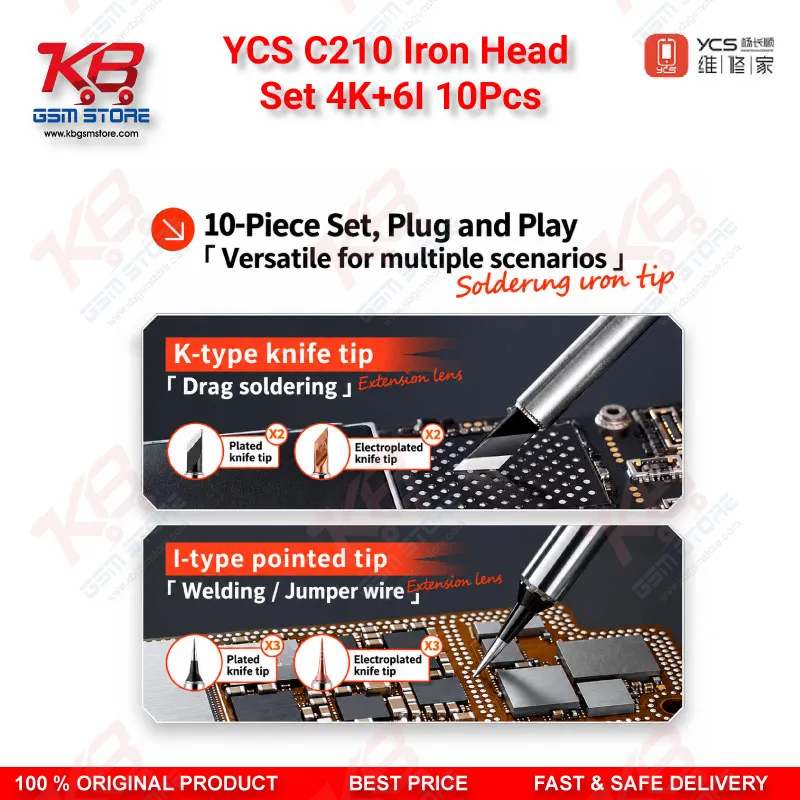 YCS C210 Iron Head Set 4K+6I 10Pcs Micro Soldering Tips