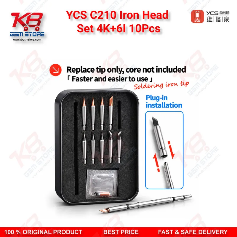 YCS C210 Iron Head Set 4K+6I 10Pcs Micro Soldering Tips