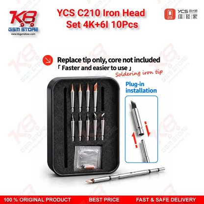 YCS C210 Iron Head Set 4K+6I 10Pcs Micro Soldering Tips