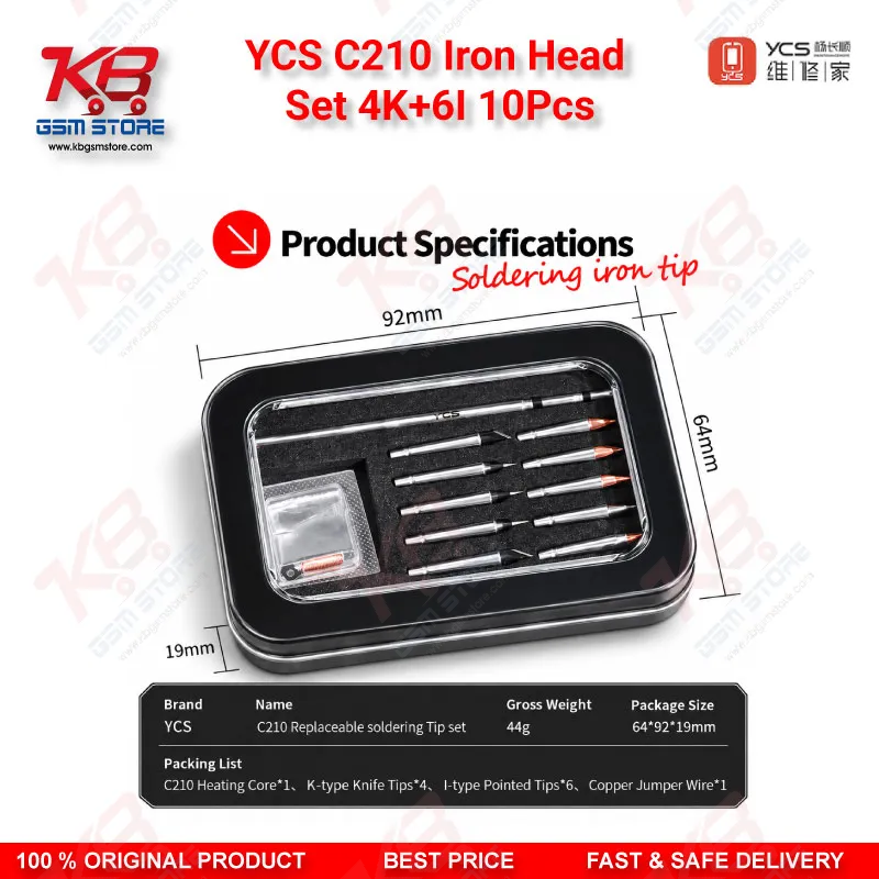 YCS C210 Iron Head Set 4K+6I 10Pcs Micro Soldering Tips