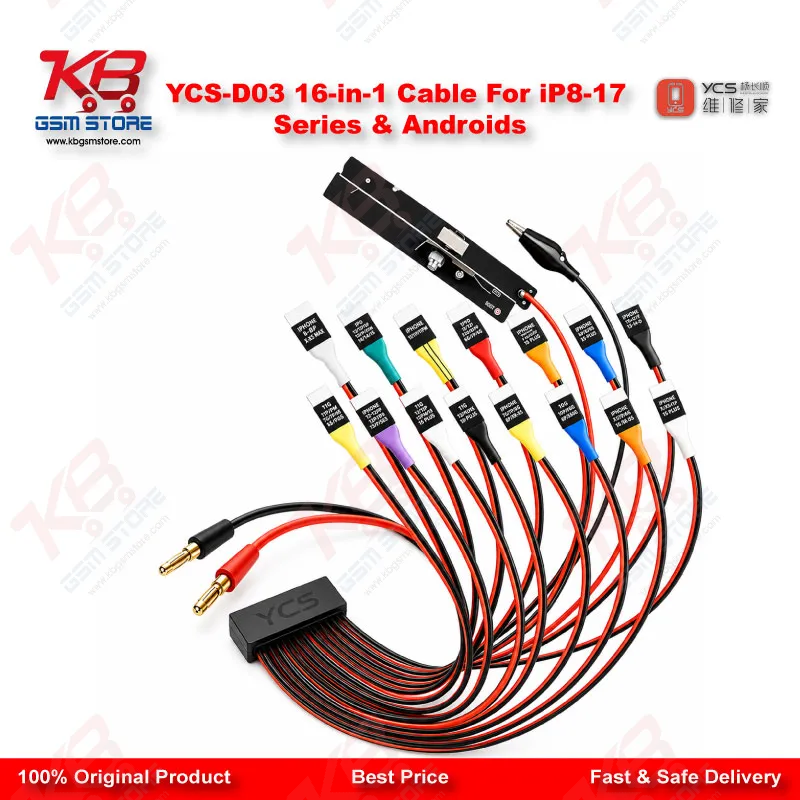YCS D03 16-in-1 DC Power Boot Cable – iPhone 8 to 17 Pro Max & Android Motherboard Testing Tool