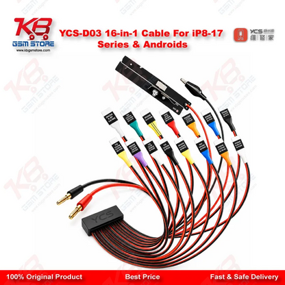 YCS D03 16-in-1 DC Power Boot Cable – iPhone 8 to 17 Pro Max & Android Motherboard Testing Tool