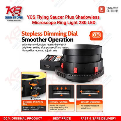 YCS Flying Saucer Plus Shadowless Microscope Ring Light 280 LED