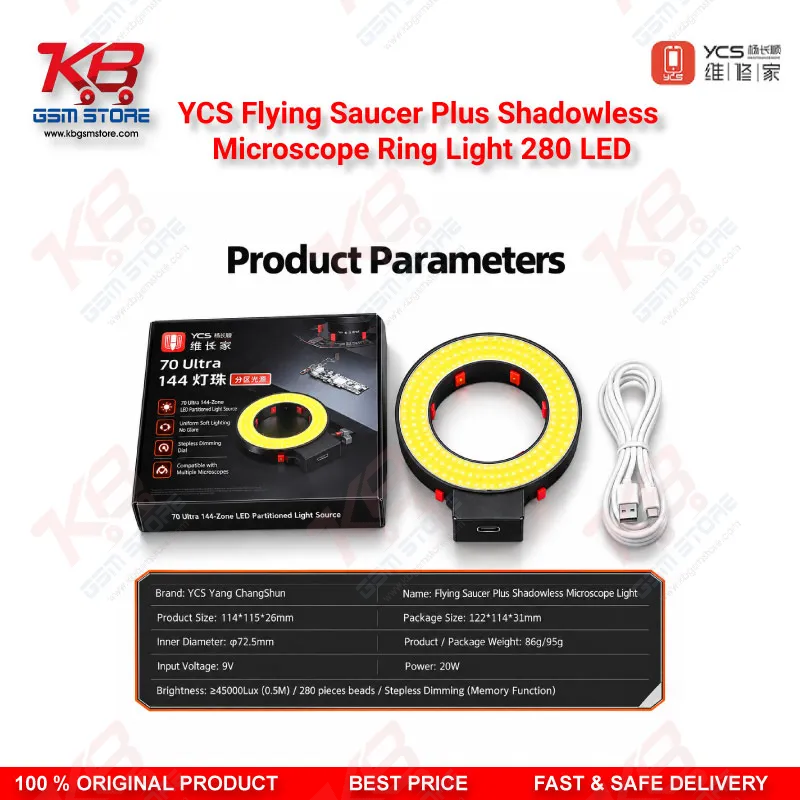 YCS Flying Saucer Plus Shadowless Microscope Ring Light 280 LED