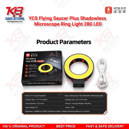 YCS Flying Saucer Plus Shadowless Microscope Ring Light 280 LED