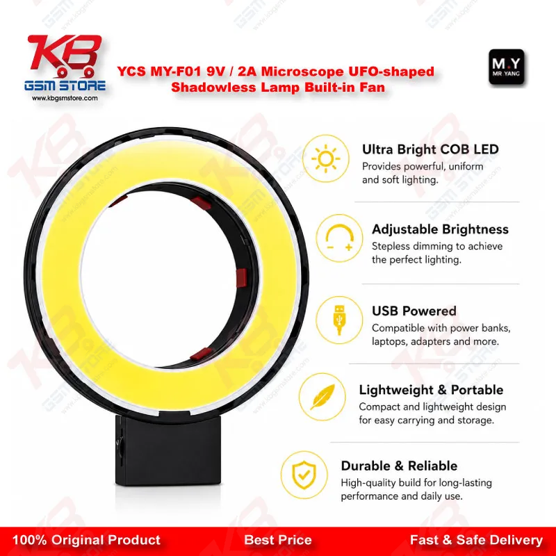 YCS MY-F01 UFO Shadowless Microscope Ring Light – 280 LED 1500LM with Cooling Fan