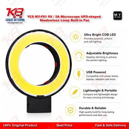 YCS MY-F01 UFO Shadowless Microscope Ring Light – 280 LED 1500LM with Cooling Fan