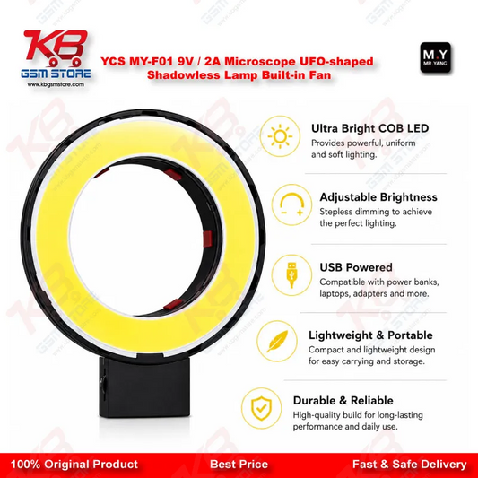 YCS MY-F01 UFO Shadowless Microscope Ring Light – 280 LED 1500LM with Cooling Fan