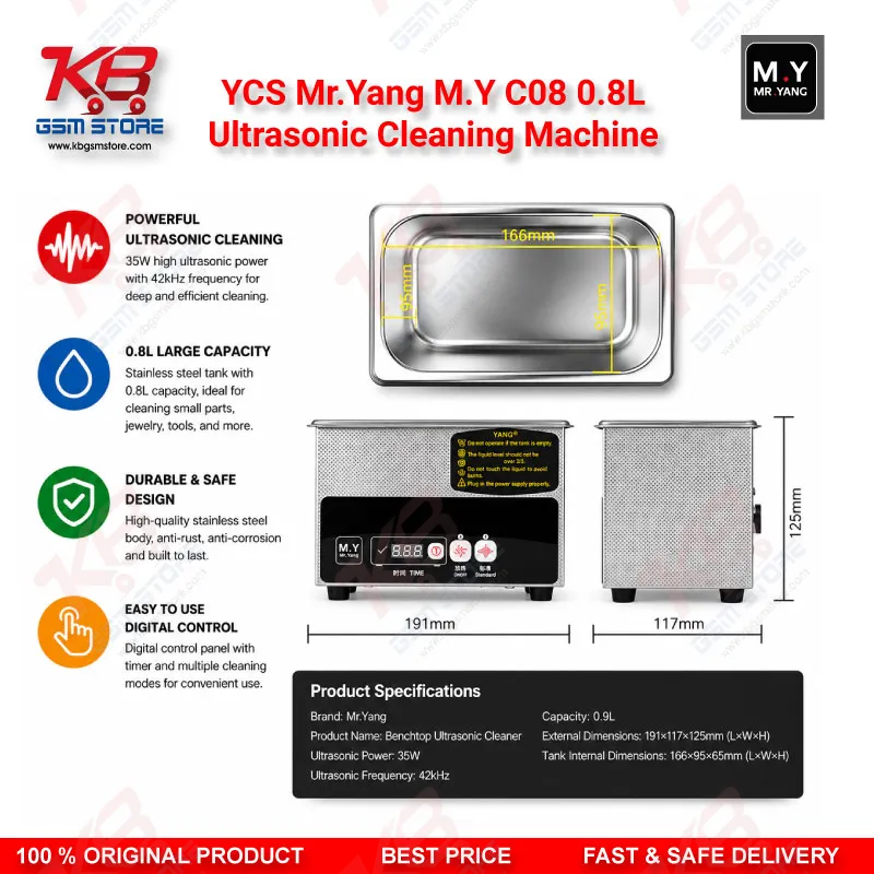 YCS Mr.Yang M.Y C08 0.8L Ultrasonic Cleaning Machine for Mobile PCB Motherboard IC Repair