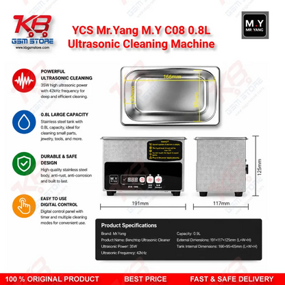YCS Mr.Yang M.Y C08 0.8L Ultrasonic Cleaning Machine for Mobile PCB Motherboard IC Repair
