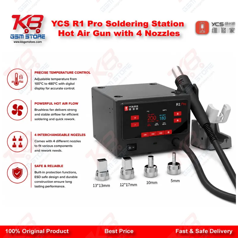 YCS R1 Pro Soldering Station Hot Air Gun with 4 Nozzles