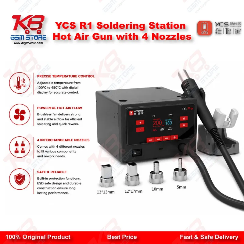 YCS R1 Soldering Station Hot Air Gun with 4 Nozzles