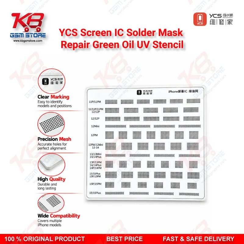 YCS Screen IC Solder Mask Repair Green Oil UV Stencil iPhone