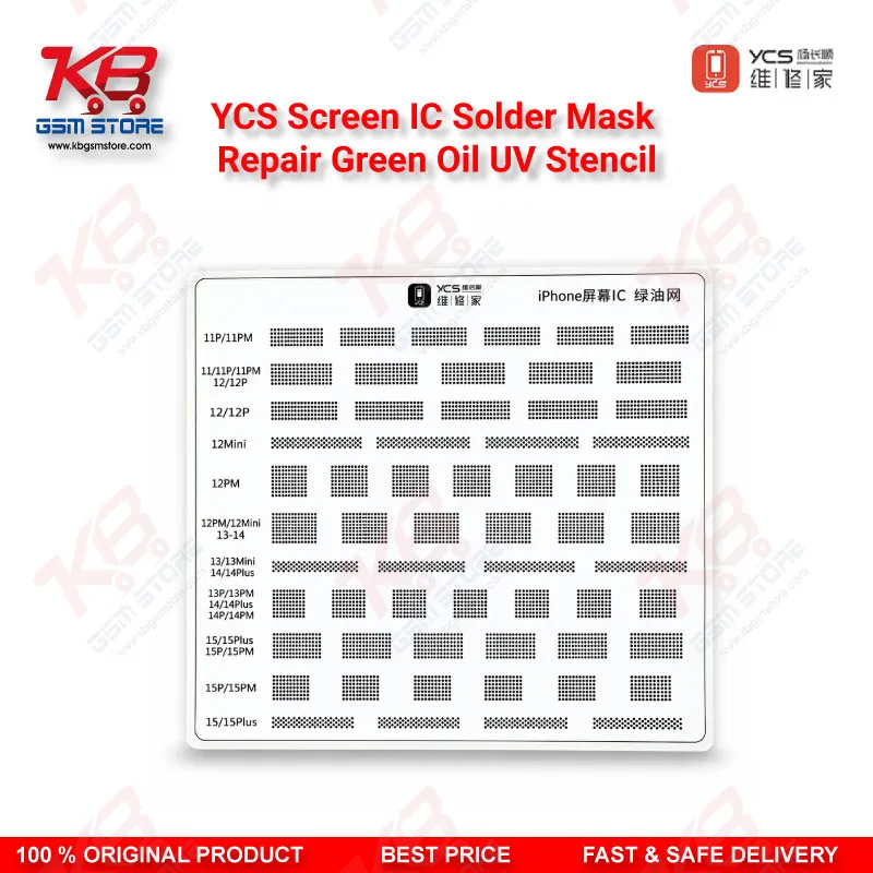 YCS Screen IC Solder Mask Repair Green Oil UV Stencil iPhone