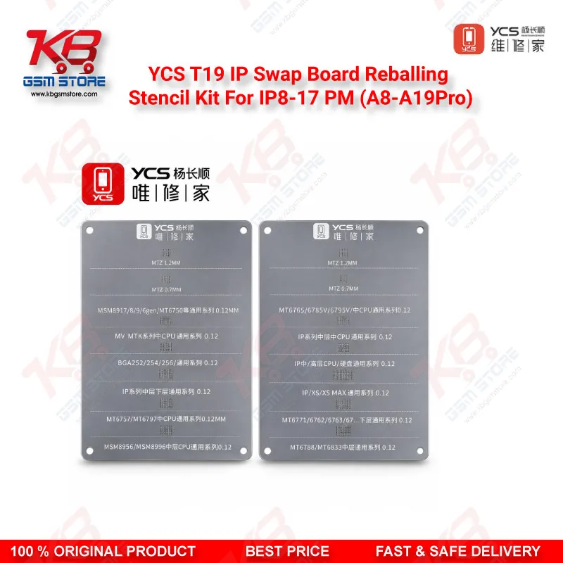 YCS T19 IP Swap Board Reballing Stencil Kit For IP8-17 PM (A8-A19Pro)