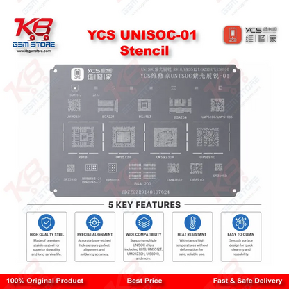 YCS UNISOC-01 BGA Reballing Stencil – For UMS9230H, UMS512T, UIS8910 Chipsets
