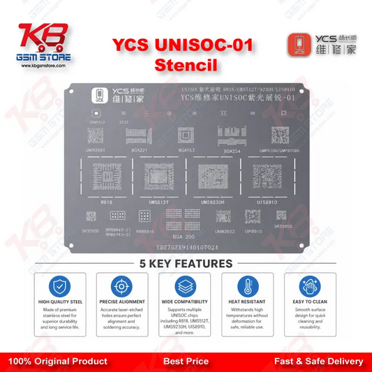 YCS UNISOC-01 BGA Reballing Stencil – For UMS9230H, UMS512T, UIS8910 Chipsets