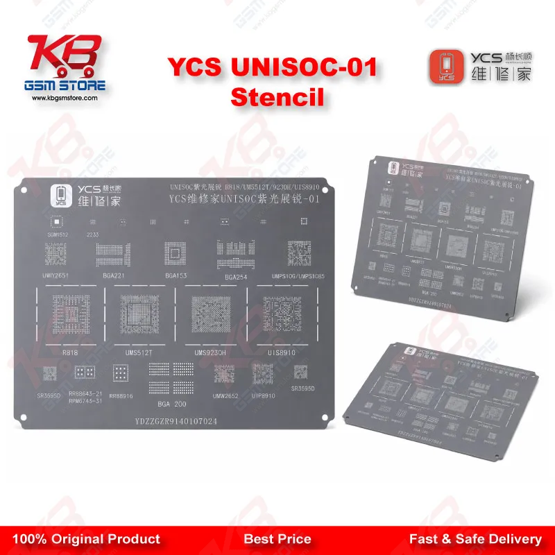 YCS UNISOC-01 BGA Reballing Stencil – For UMS9230H, UMS512T, UIS8910 Chipsets