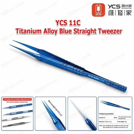  YCS 11C Titanium Alloy Blue Straight Tweezere