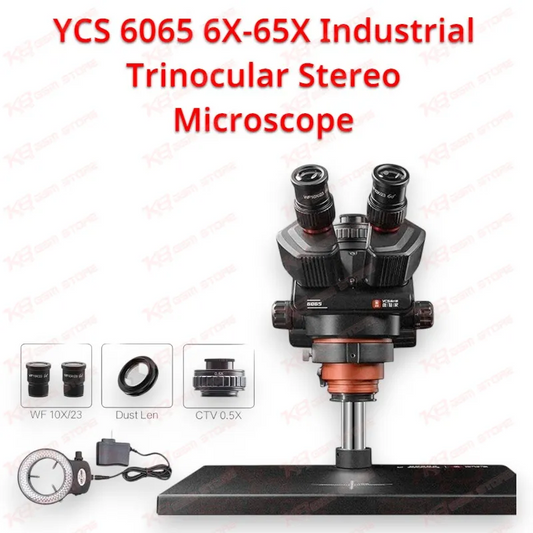 YCS 6065 6X-65X Industrial Trinocular Stereo Microscope