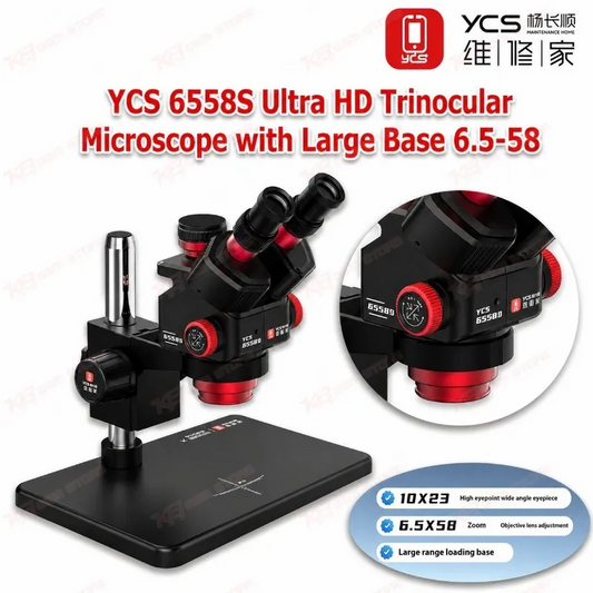 YCS 6558S Ultra HD Trinocular Microscope with Large Base 6.5-58