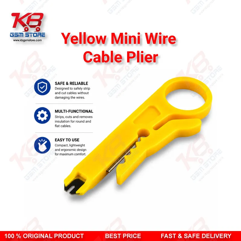 Yellow Mini Wire Cable Cutter & Stripper Plier – Compact Punch-Down Tool for Repair Benches
