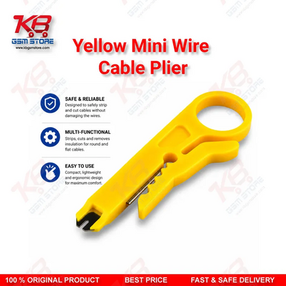Yellow Mini Wire Cable Cutter & Stripper Plier – Compact Punch-Down Tool for Repair Benches