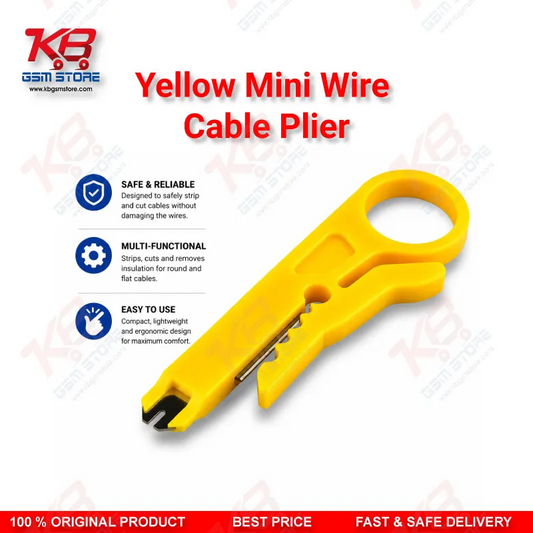 Yellow Mini Wire Cable Cutter & Stripper Plier – Compact Punch-Down Tool for Repair Benches