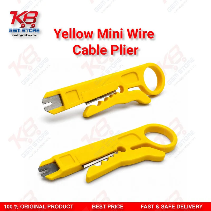 Yellow Mini Wire Cable Cutter & Stripper Plier – Compact Punch-Down Tool for Repair Benches