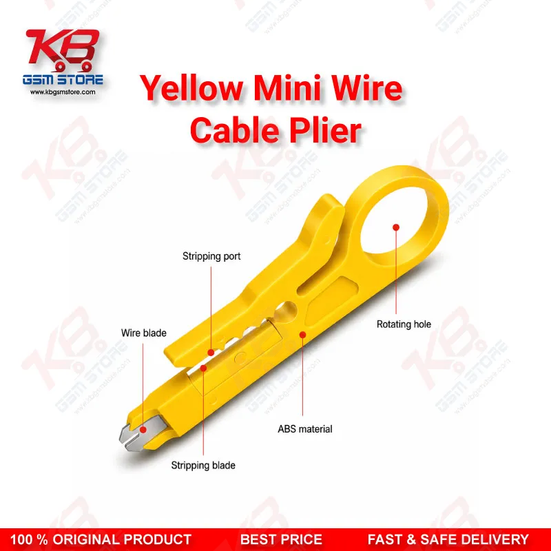 Yellow Mini Wire Cable Cutter & Stripper Plier – Compact Punch-Down Tool for Repair Benches