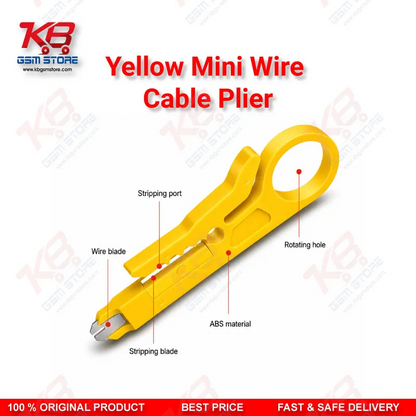 Yellow Mini Wire Cable Cutter & Stripper Plier – Compact Punch-Down Tool for Repair Benches