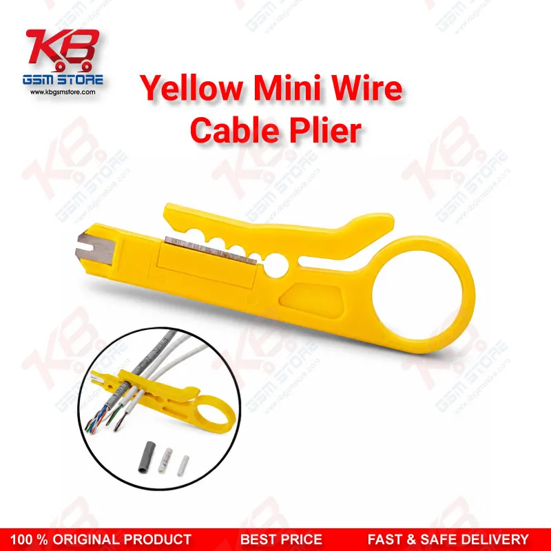 Yellow Mini Wire Cable Cutter & Stripper Plier – Compact Punch-Down Tool for Repair Benches