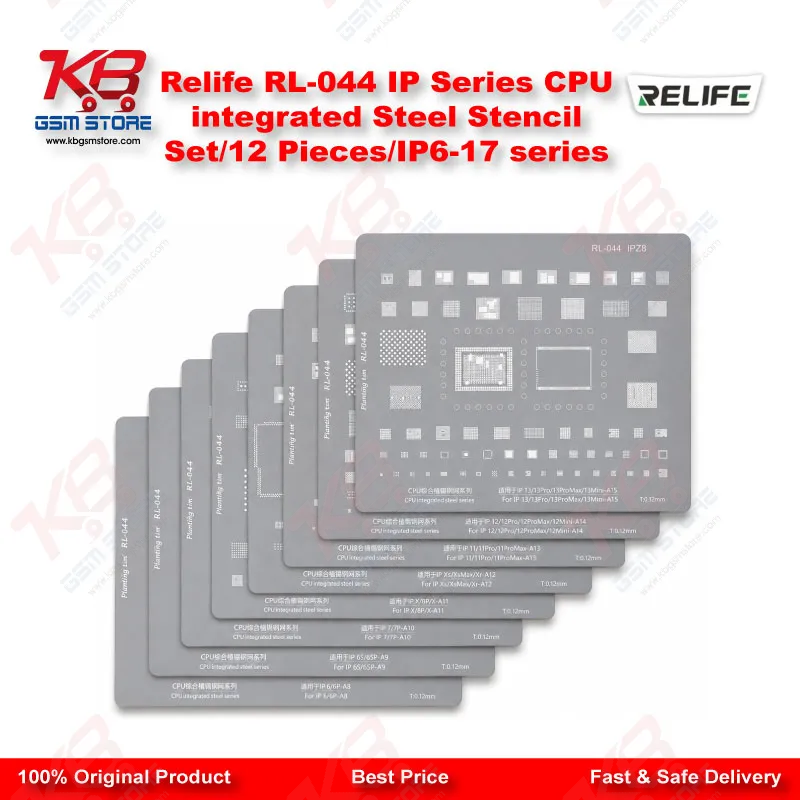 Relife RL-044 12-in-1 CPU Reballing Stencil Set – iPhone 6 to iPhone 17 Pro Max
