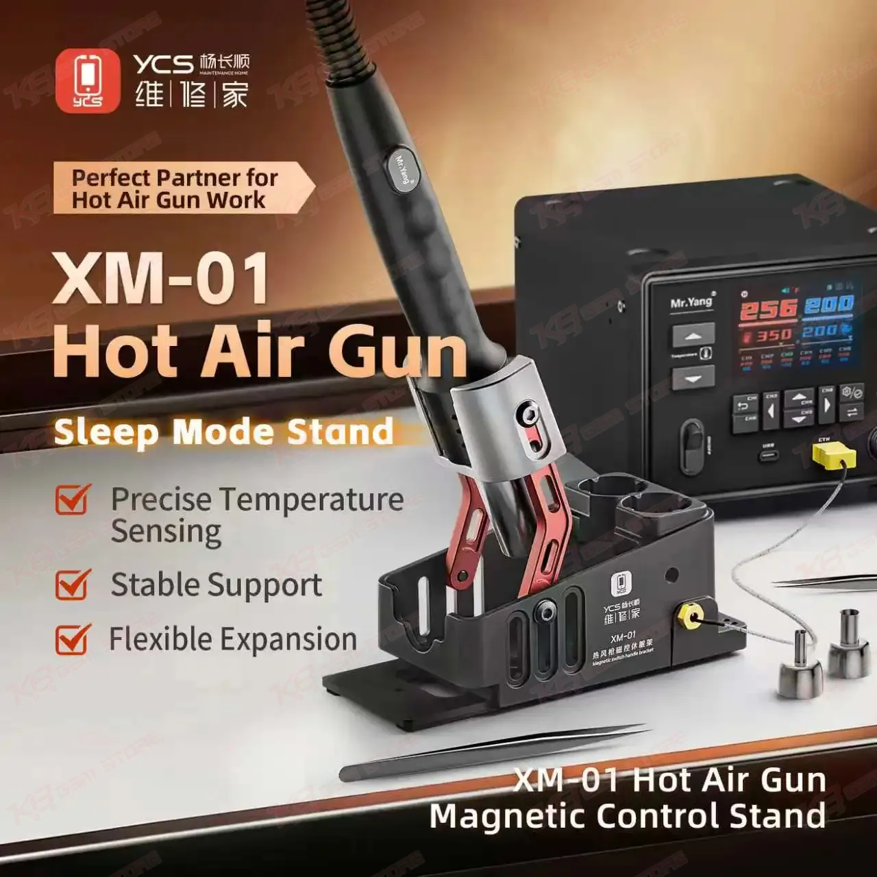 YCS XM-01 Magnetic Hot Air Gun Stand with Temperature Probe for PCB SMD Rework