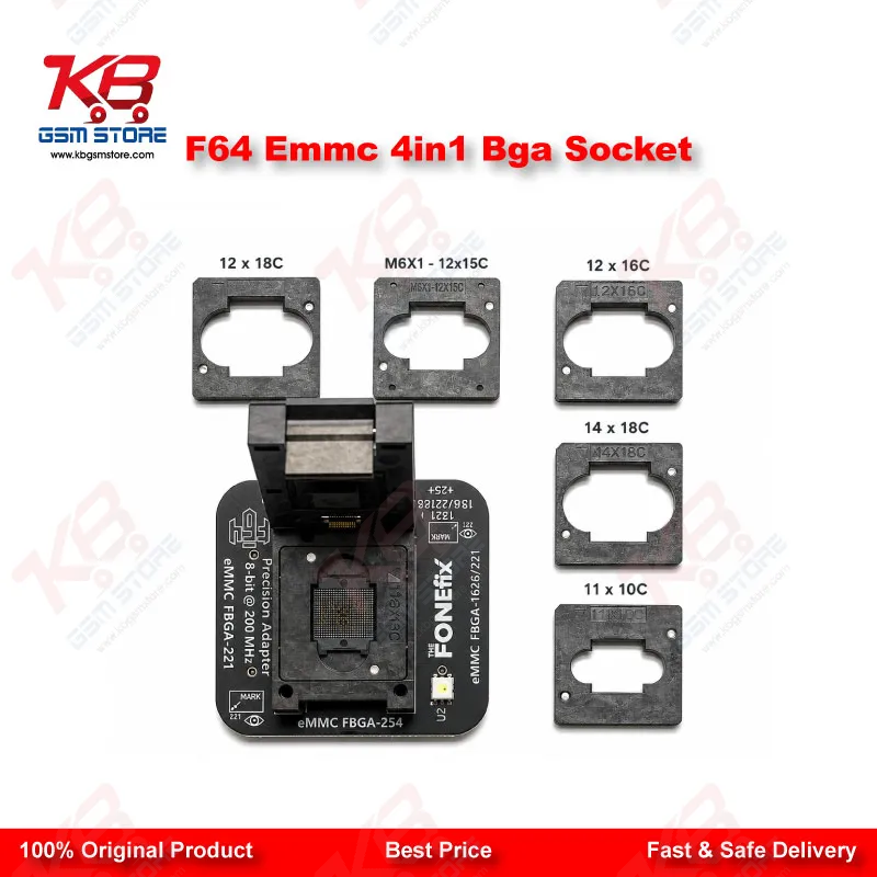 F64 EMMC 4in1 BGA Socket Adapter for Flash 64 Programmer – Chip-Off Recovery Tool