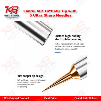 Lanrui S01 C210-SI Precision Soldering Iron Tip with 5 Ultra Sharp Needles